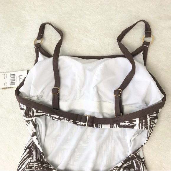 Leilani One Piece Tank Swimsuit Brown White New 6 - Picture 3 of 8